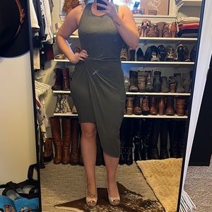 Express olive green side ruched dressing, size small